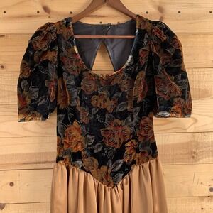 Fall Fairycore Whimsical‎ Dress 6? Autumn Leaves Velvet Satin Whimsigoth Costume